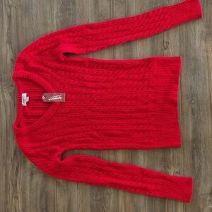 Red Cable Knit V-Neck Sweater